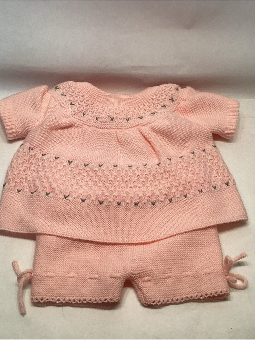 Vintage 2 Pc Outfit Baby Girls Pink Knit Dress & Bloomers Size 6 - 9 Months
